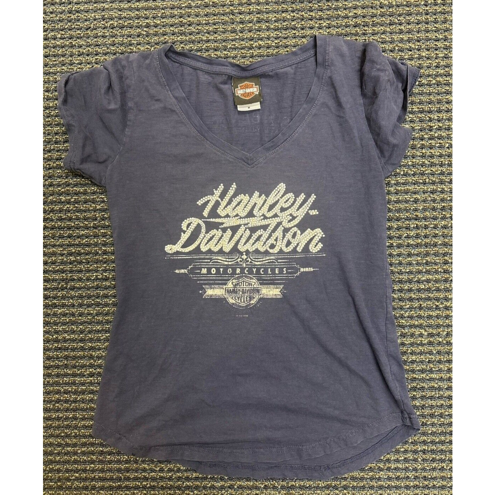 Women’s Harley Davidson Motorcycle T Shirt Size Medium Bedazzle Blink Y2K Style - Picture 6 of 8